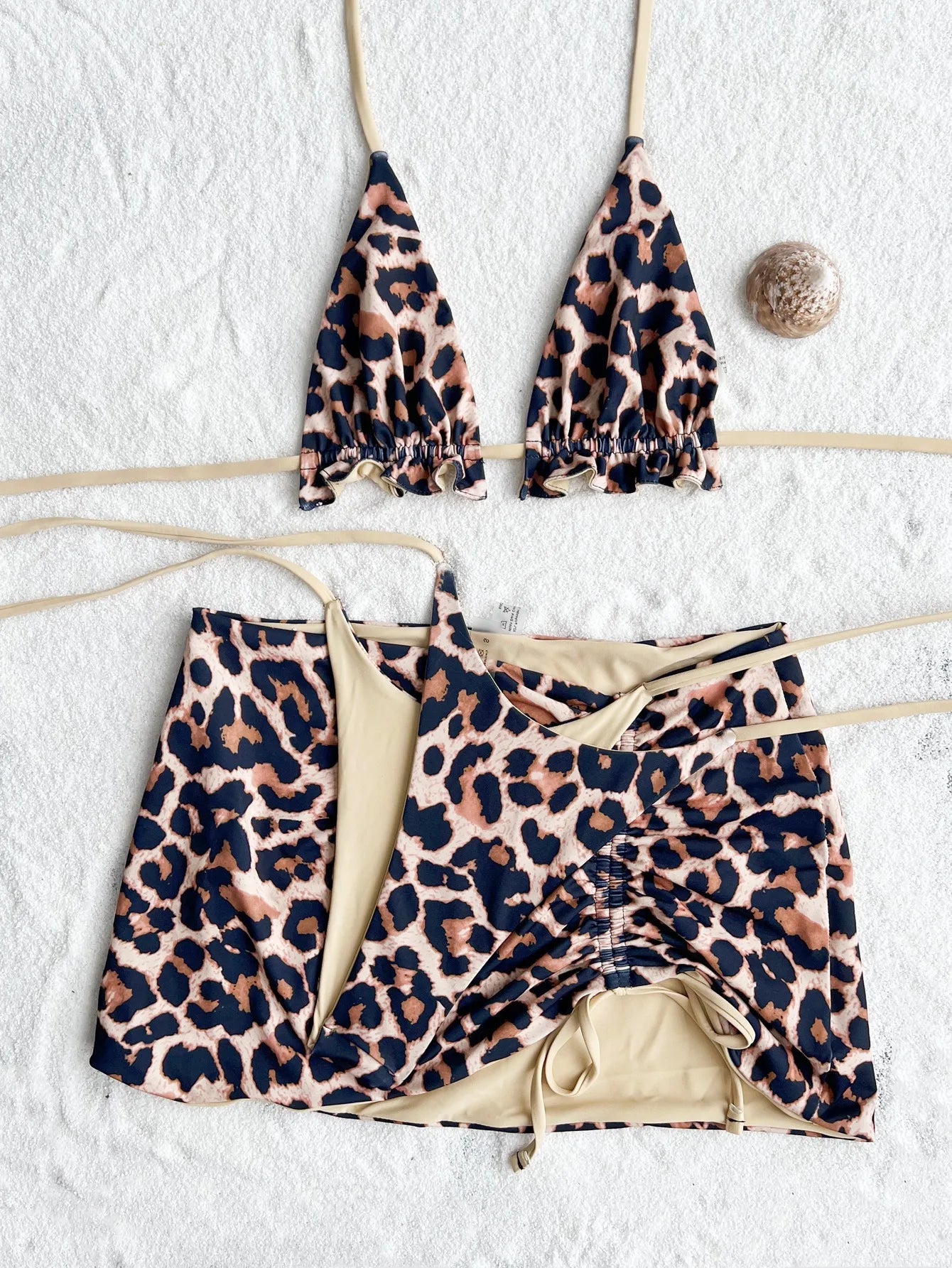 Reversable Swimsuit 2025 New Summer 3pcs Set Leopard female Swimsuit Top Bottom bikinis Cover Ups Tong Biquinis Swiming Suit