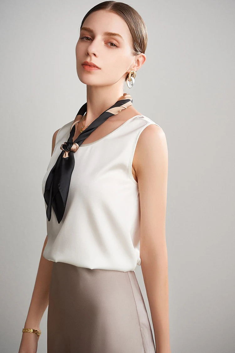 SuyaDream. Débardeur basique confortable pour femmes, 100% soie véritable, t-shirt Chic sans manches à col rond, gilets d'été solides 2025, blanc, rose, Beige