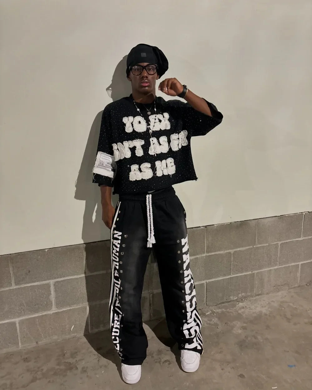 Y2k Clothes for Men Gothic Retro Sweatpants T Shirts Two Piece Set Casual Tracksuit Men Oversized Diamond Pattern Street Set