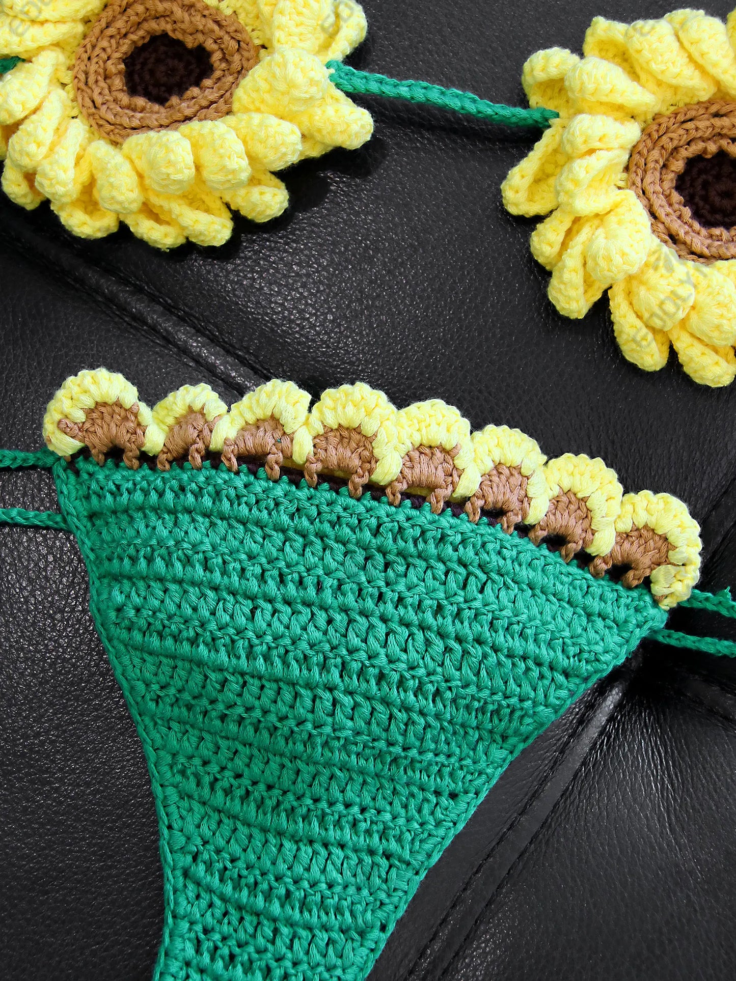2 Piece Bikini Set 2025 Summer Yellow Sunflower Crochet Swimsuit Suit Set Beach Wear Bikinis Cover-up Women Bathing Suits K224