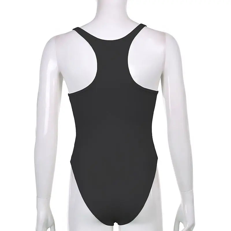 Sexy American Retro Sleeveless White Women's Bodysuits Fashion Basic Slim Outfits Chic Bodycon Jumpsuit Y2K Body Tops Summer