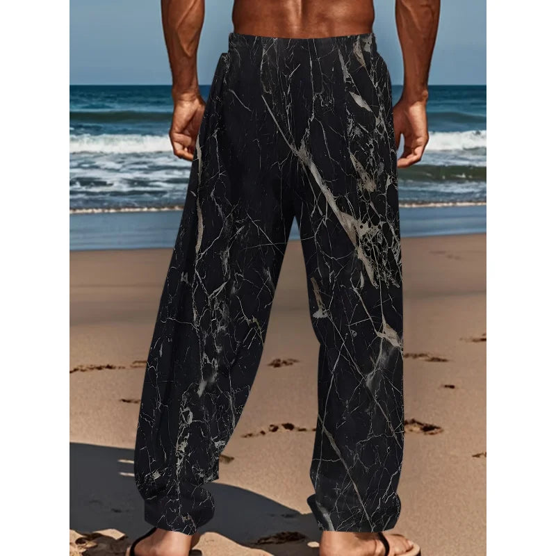 Men'S Summer Fashion Casual Pants Lightweight Comfortable Solid Color With Stylish Print Drawstring For Sports And Casual Wear