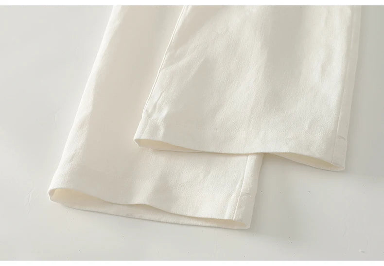 Cotton suit pants female summer new Korean fashion simple literary temperament elastic high waist leisure straight nine pants
