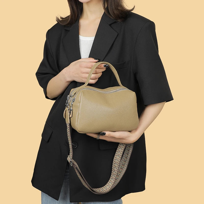 Luxury Soft Genuine Leather Handbag Fashion Women Shoulder Messenger Bag Solid Color Cowhide Tote Fashion Female Crossbody Sac