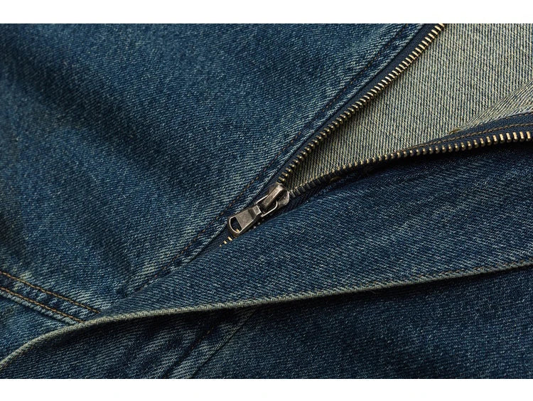 2023 Autumn Men's Denim Jacket Vintage Large Pocket Elastic Cuffs Baggy Coat Oversized Japanese Casual Streetwear 4XL 5XL