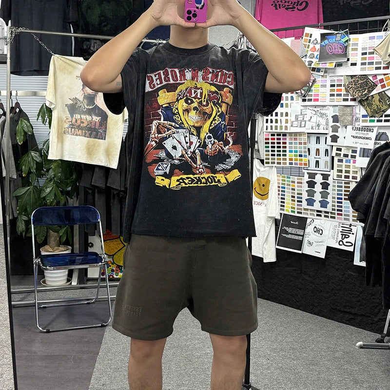 Graphics Print Vintage Washed Black Dirty Sleeveless T-Shirt Men Women Hip Hop Oversized Box Tee Best Quality Cotton T Shirt