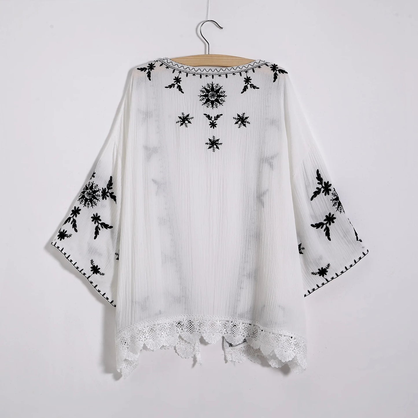 Kimono brodé pour femmes, cardigan, boho, mode, châle, chemise, chemisier, crème solaire, dentelle, vêtements d'extérieur, été, 2023