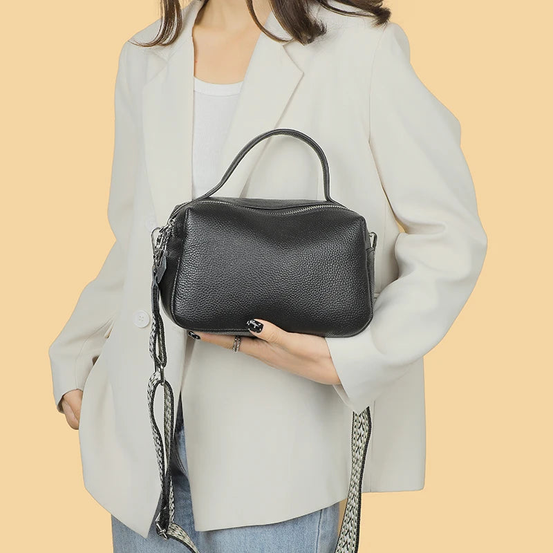 Luxury Soft Genuine Leather Handbag Fashion Women Shoulder Messenger Bag Solid Color Cowhide Tote Fashion Female Crossbody Sac