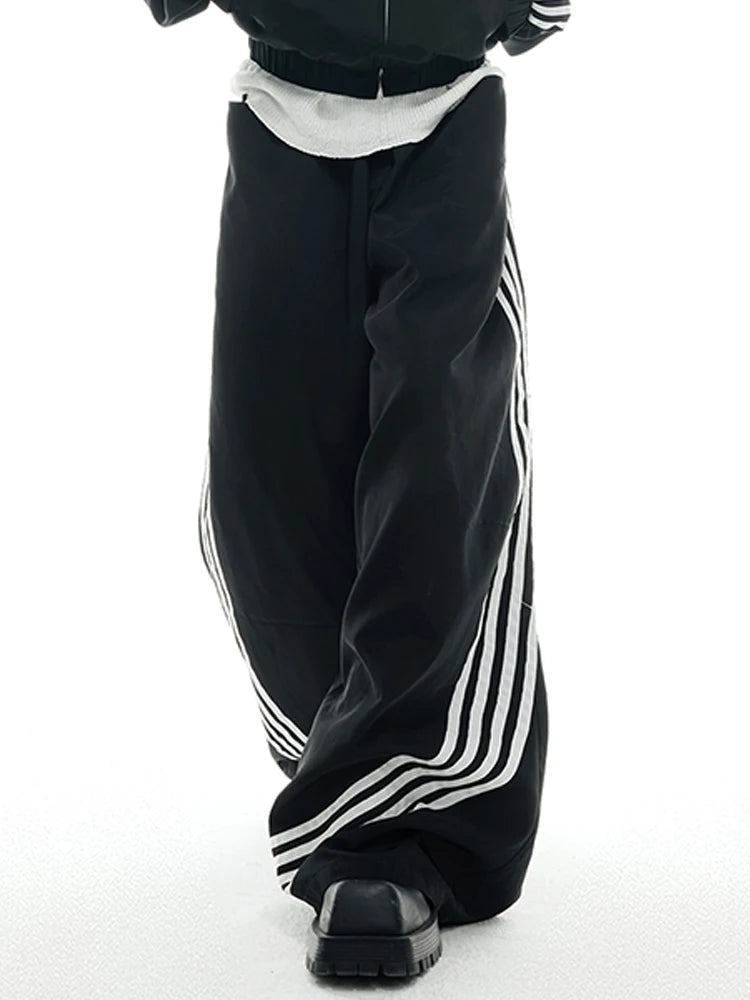 Mauroicardi Spring Cool Baggy White and Black Striped Wide Leg Pants for Mens Elastic Waist Luxury Designer Clothes Streetwear