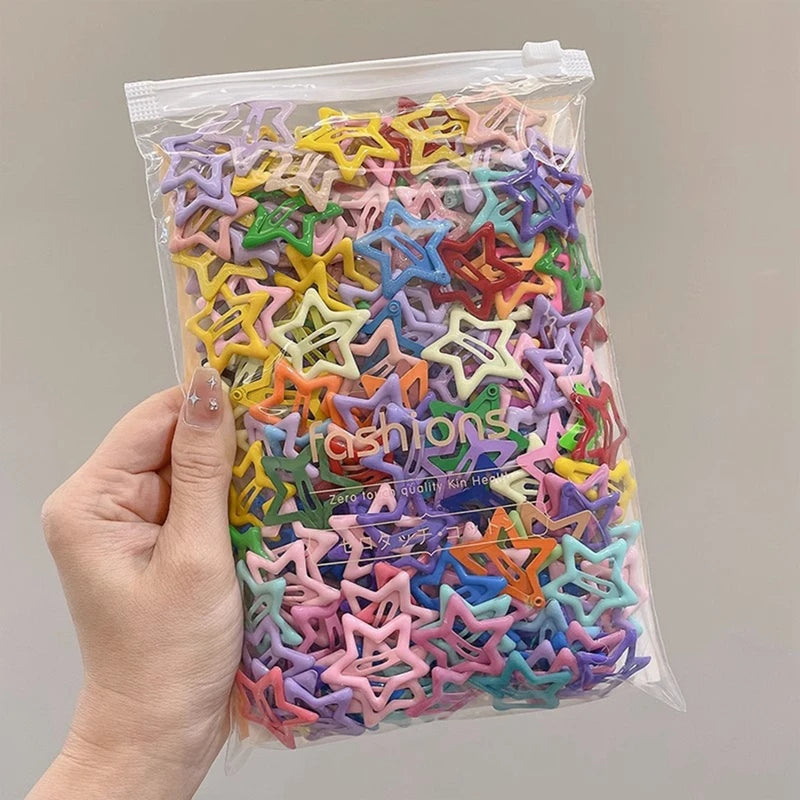 50pcs Colorful Kawaii Star Barrettes Y2K Sweet Girls BB Solid Star Hairclips Metal Snap Clip Headdress Hair Jewelry Gifts