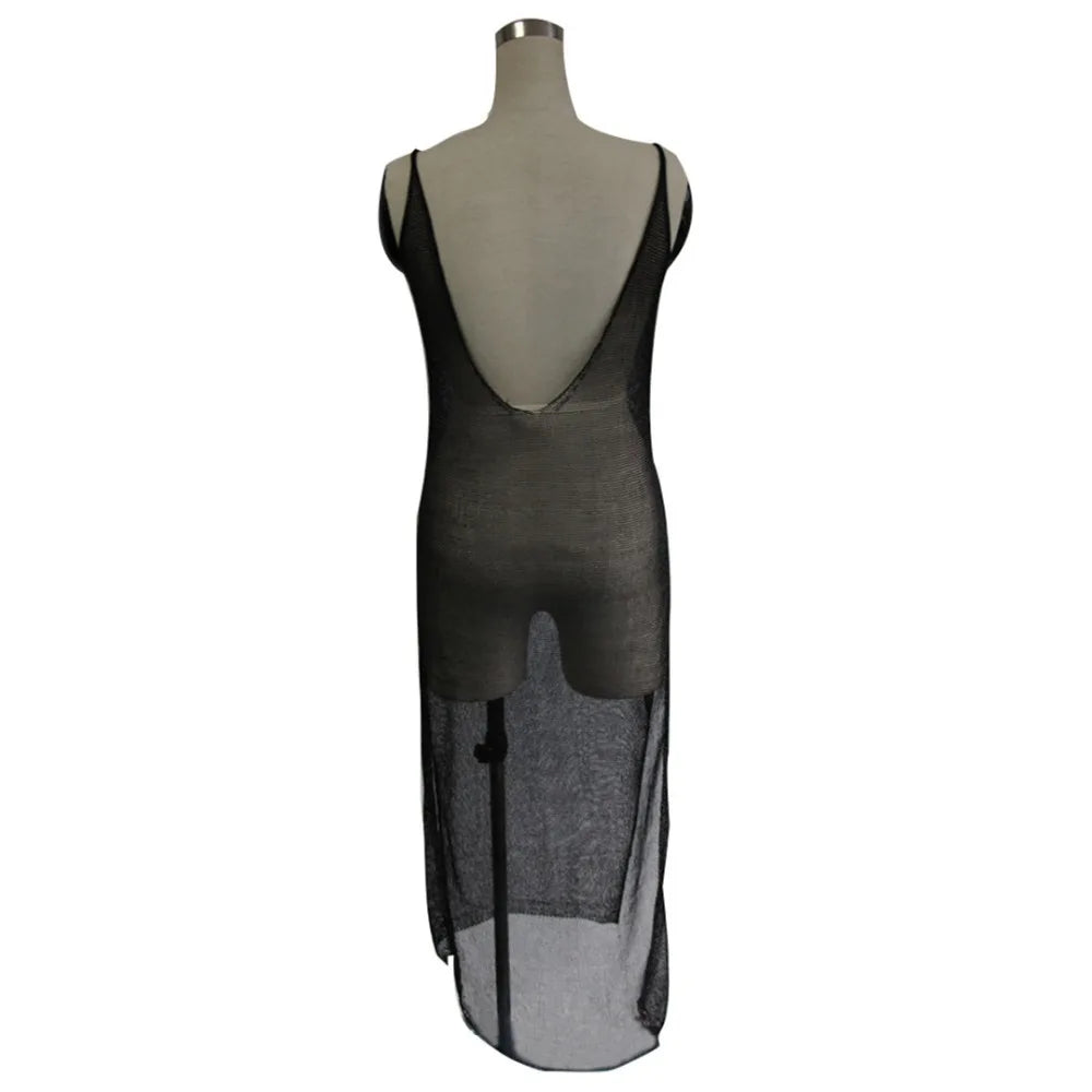 Robe de plage en maille tricotée pour femmes, sexy, longue, tunique, Cover-Up, vêtements d'été, V651