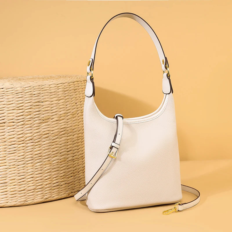 Luxury Soft Genuine Leather Women's Shoulder Crossbody Bags Designer Ladies Bucket Handbag Cow Leather Female Messenger Tote Sac