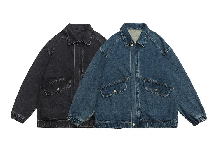 2023 Autumn Men's Denim Jacket Vintage Large Pocket Elastic Cuffs Baggy Coat Oversized Japanese Casual Streetwear 4XL 5XL