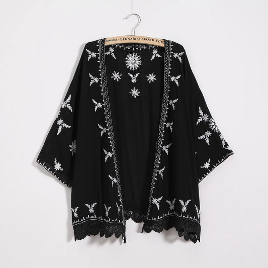 Kimono brodé pour femmes, cardigan, boho, mode, châle, chemise, chemisier, crème solaire, dentelle, vêtements d'extérieur, été, 2023