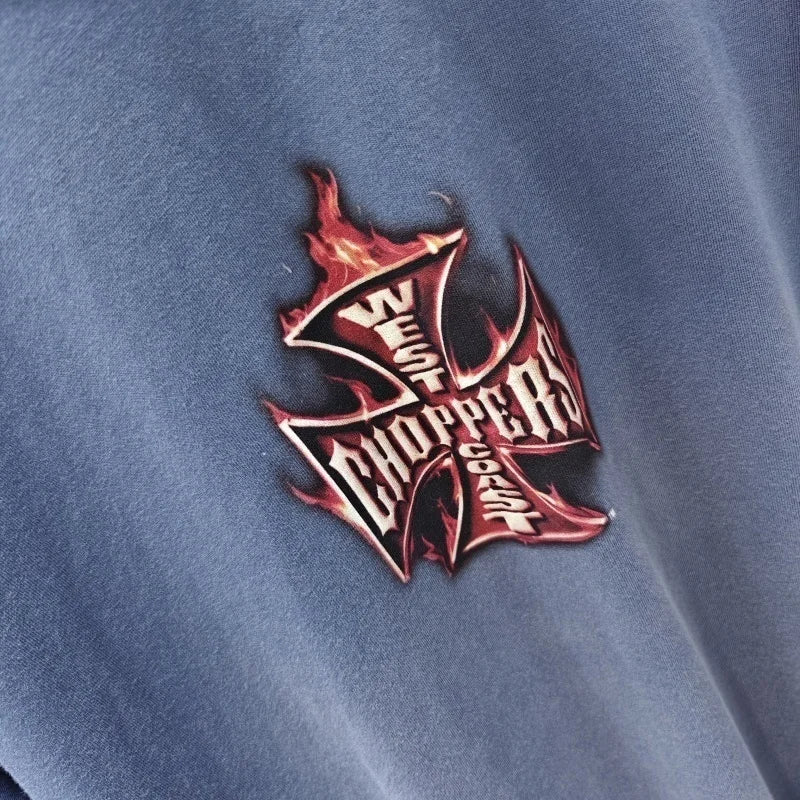 Vintage West Coast Choppers Printed T-Shirt Men's 100% Cotton Breathable Retro Biker Style Loose Fit Casual Streetwear