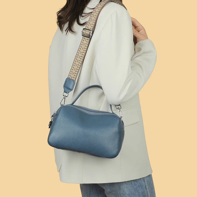 Luxury Soft Genuine Leather Handbag Fashion Women Shoulder Messenger Bag Solid Color Cowhide Tote Fashion Female Crossbody Sac