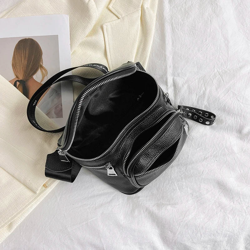 High Quality 100%Natural Cowskin Female Shoulder Crossbody Tote Genuine Leather Saddle Bags For Women Casual Wide Strap Handbags