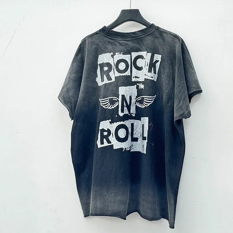 Graphics Print Vintage Washed Black Dirty Sleeveless T-Shirt Men Women Hip Hop Oversized Box Tee Best Quality Cotton T Shirt
