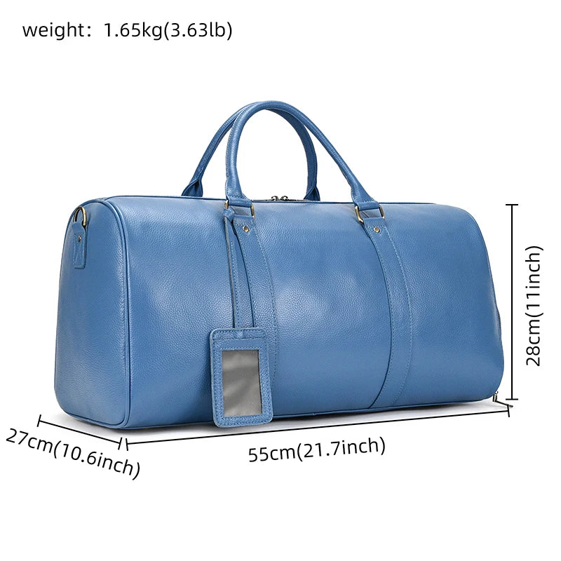 Sac de voyage en cuir véritable de grande capacité pour hommes et femmes, en cuir de vache noir souple, polochon de voyage décontracté, grand sac à bandoulière pour week-end