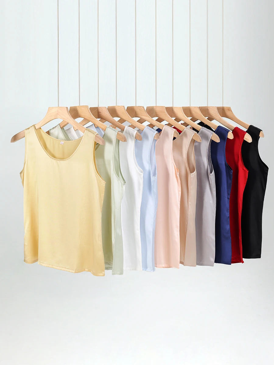 SuyaDream. Débardeur basique confortable pour femmes, 100% soie véritable, t-shirt Chic sans manches à col rond, gilets d'été solides 2025, blanc, rose, Beige