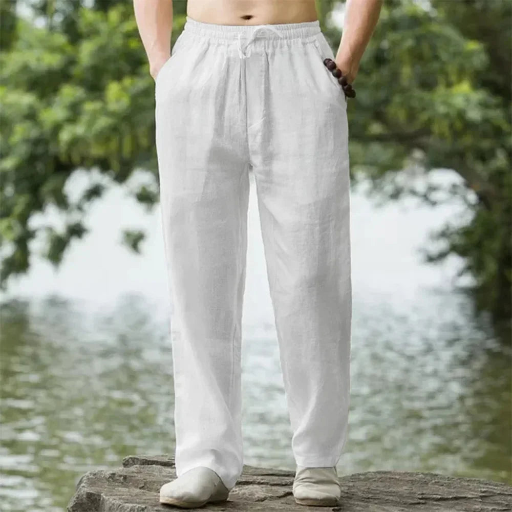 summer spring 2025 New Men's Cotton Linen Pants Male Autumn New Breathable Solid Color Linen Trousers Fitness Streetwear S-5XL