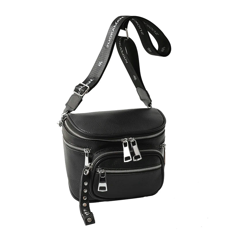 High Quality 100%Natural Cowskin Female Shoulder Crossbody Tote Genuine Leather Saddle Bags For Women Casual Wide Strap Handbags