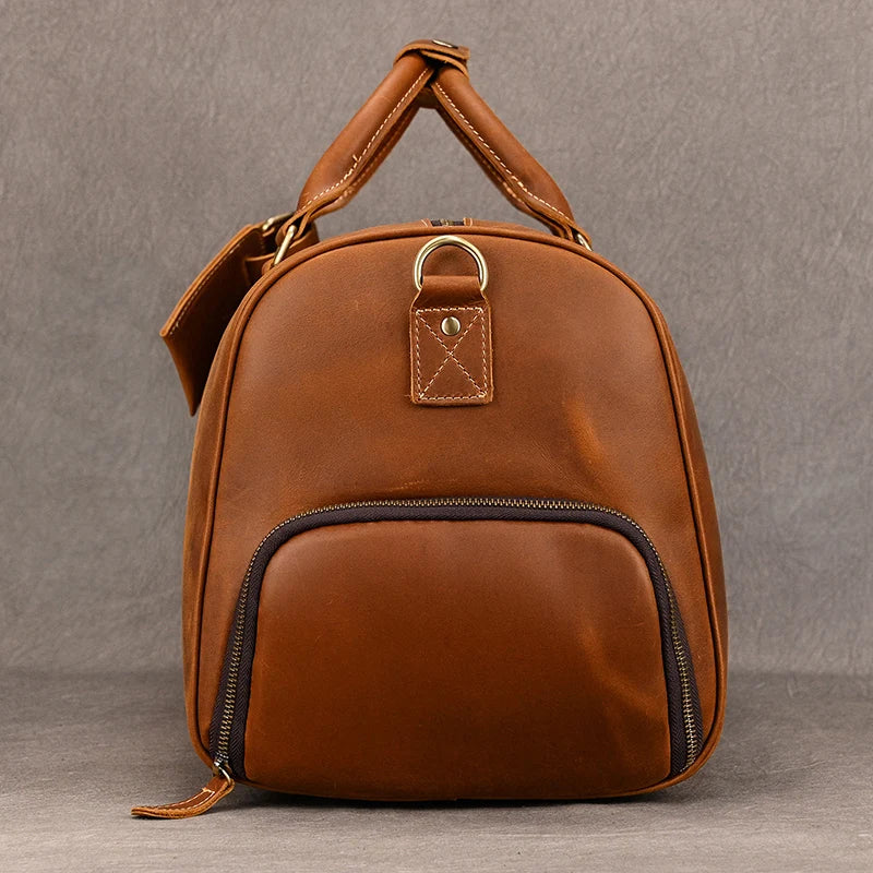 Sac de voyage en cuir véritable de grande capacité pour hommes et femmes, en cuir de vache noir souple, polochon de voyage décontracté, grand sac à bandoulière pour week-end