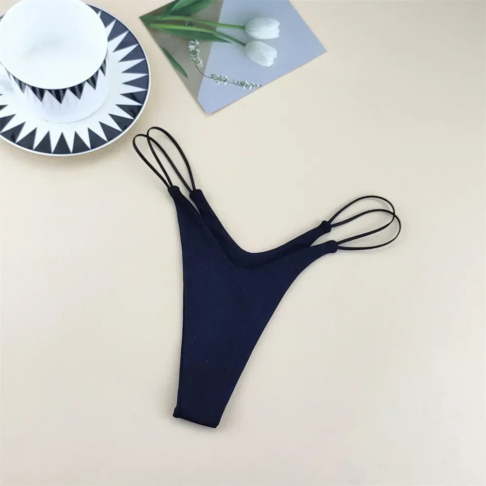 2PCS/Set Strappy Plus Size Two Layers Cotton G Strings Panties for Women Low Rise Solid Color Pink Thong Tanga Underwear