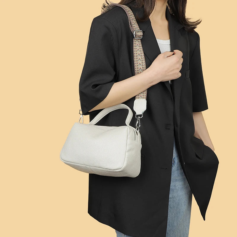 Luxury Soft Genuine Leather Handbag Fashion Women Shoulder Messenger Bag Solid Color Cowhide Tote Fashion Female Crossbody Sac