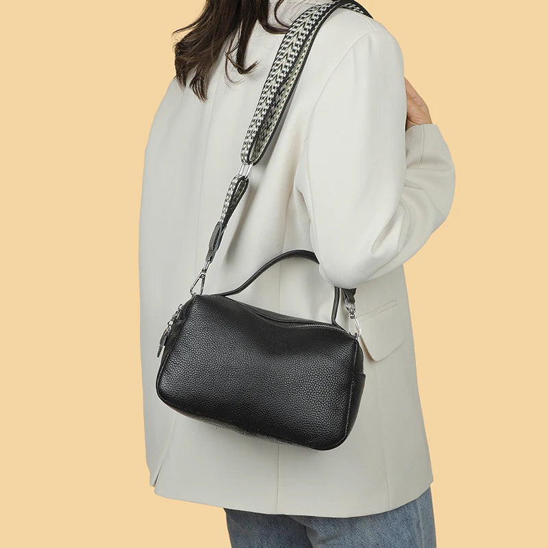 Luxury Soft Genuine Leather Handbag Fashion Women Shoulder Messenger Bag Solid Color Cowhide Tote Fashion Female Crossbody Sac