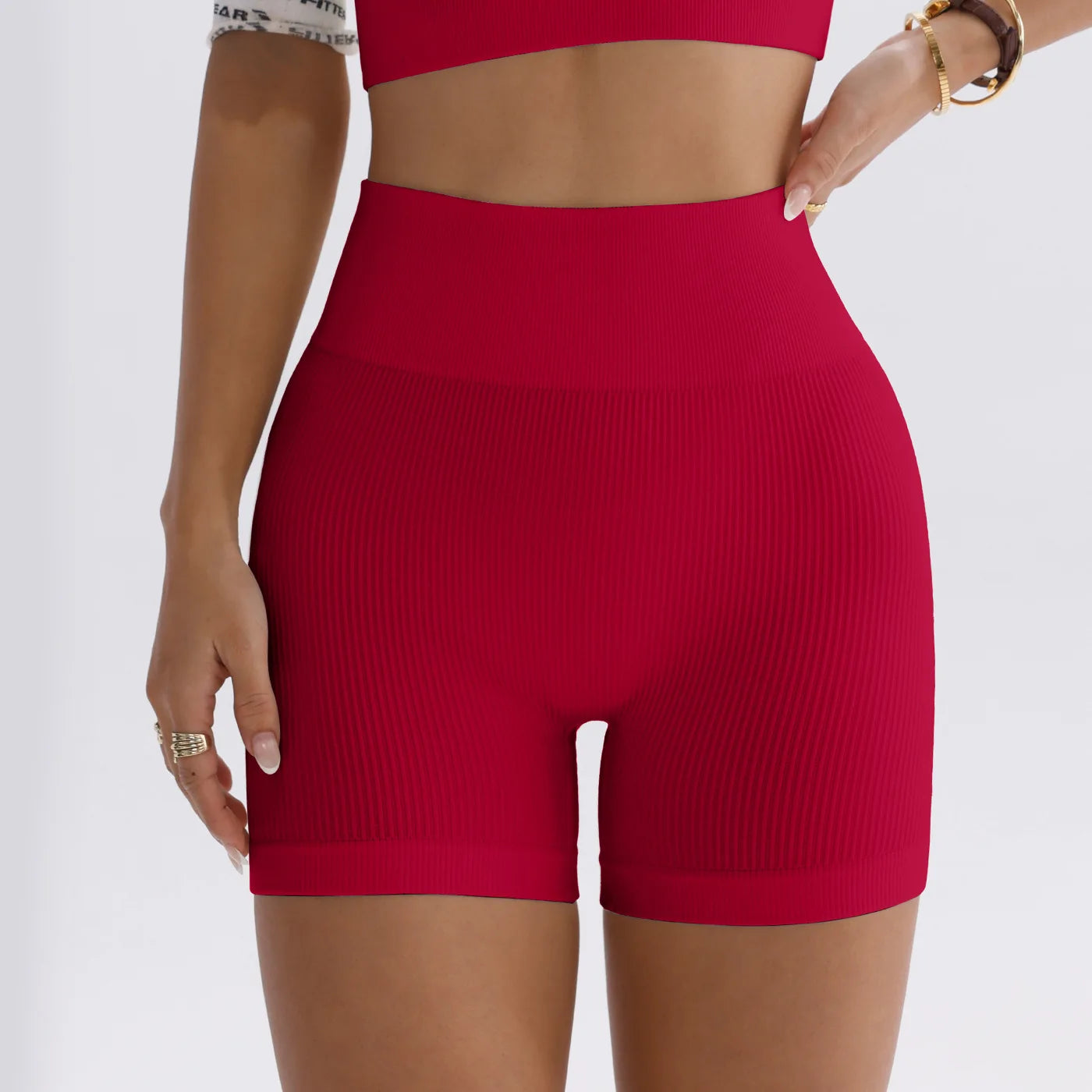 High-waisted Yoga Pant For Women, Designed To Lift And Shape, Tight-fitting With Solid Color And Ribbed Texture, Sports Shorts