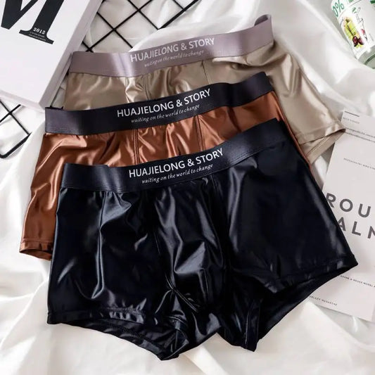 3Pcs Men's Underpants Ice Silk Satin-like Man Underwear Smooth Breathable Boxer Shorts Underwear For Men