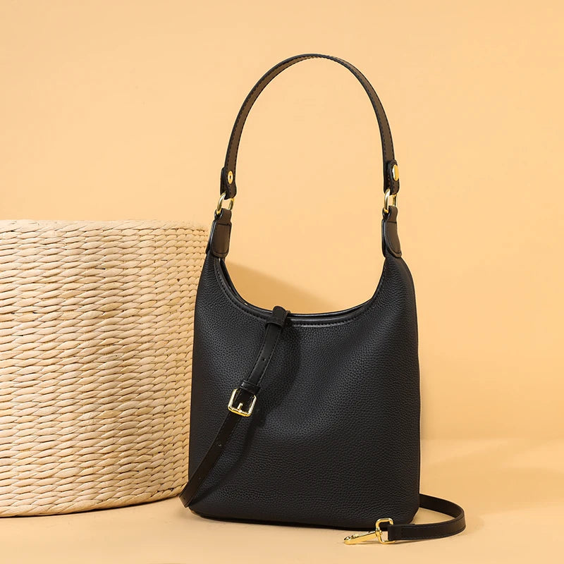Luxury Soft Genuine Leather Women's Shoulder Crossbody Bags Designer Ladies Bucket Handbag Cow Leather Female Messenger Tote Sac