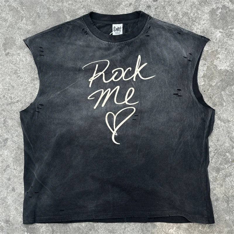 Washed Saint Punk art limited edition BOX TEE Hand Worn Vest T-Shirts Men Women High Quality T Shirt