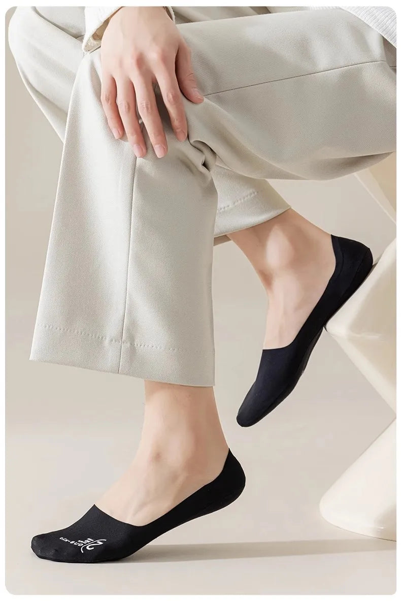 5/7 Pairs Men's Socks Cotton Breathable Summer Ultra-thin No Show Ice Silk Sock Silicone Non-slip Bottom Absorb Sweat Boat Sock