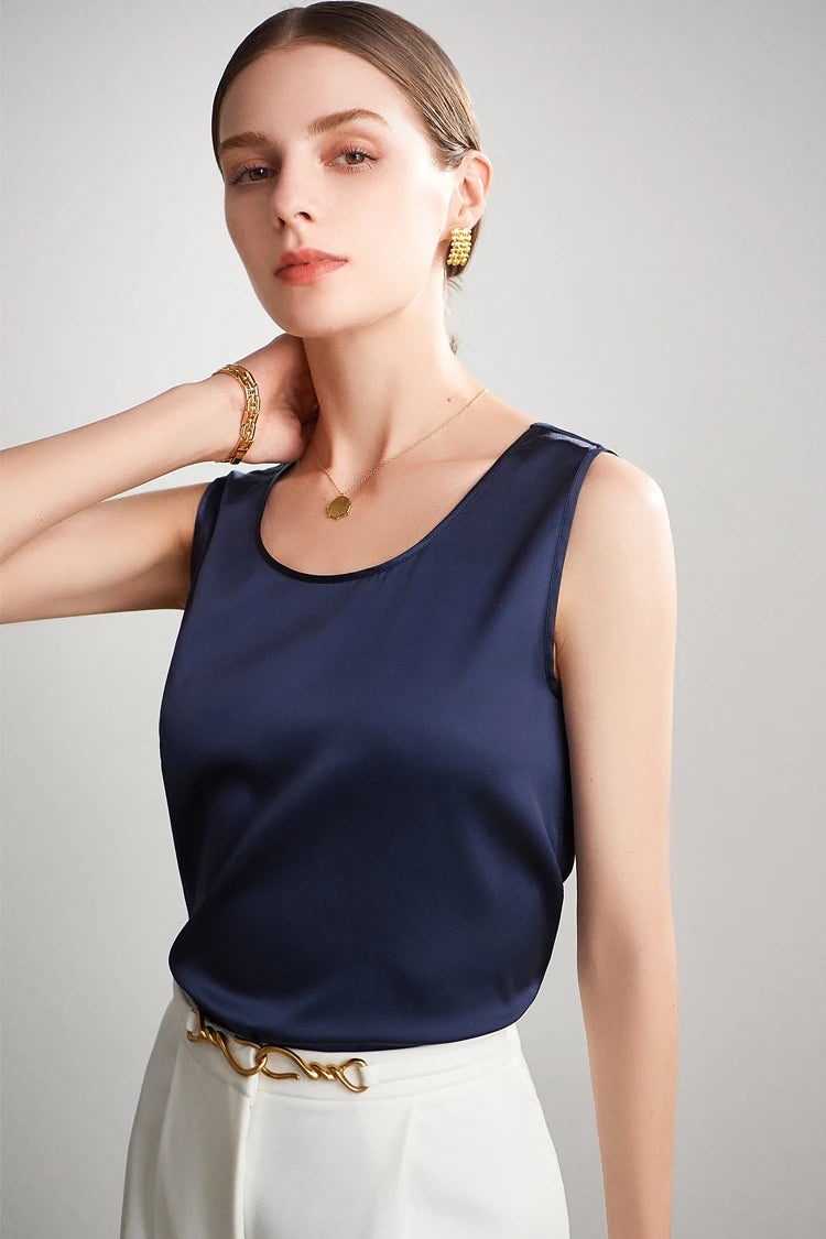 SuyaDream. Débardeur basique confortable pour femmes, 100% soie véritable, t-shirt Chic sans manches à col rond, gilets d'été solides 2025, blanc, rose, Beige