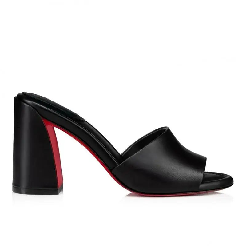 Soft Leather Jane Mules Open Toe Slippers For Women Shoes Sandals Block High-Heel Women's Shoes Wedding Peep Toe Zapatos Mujer