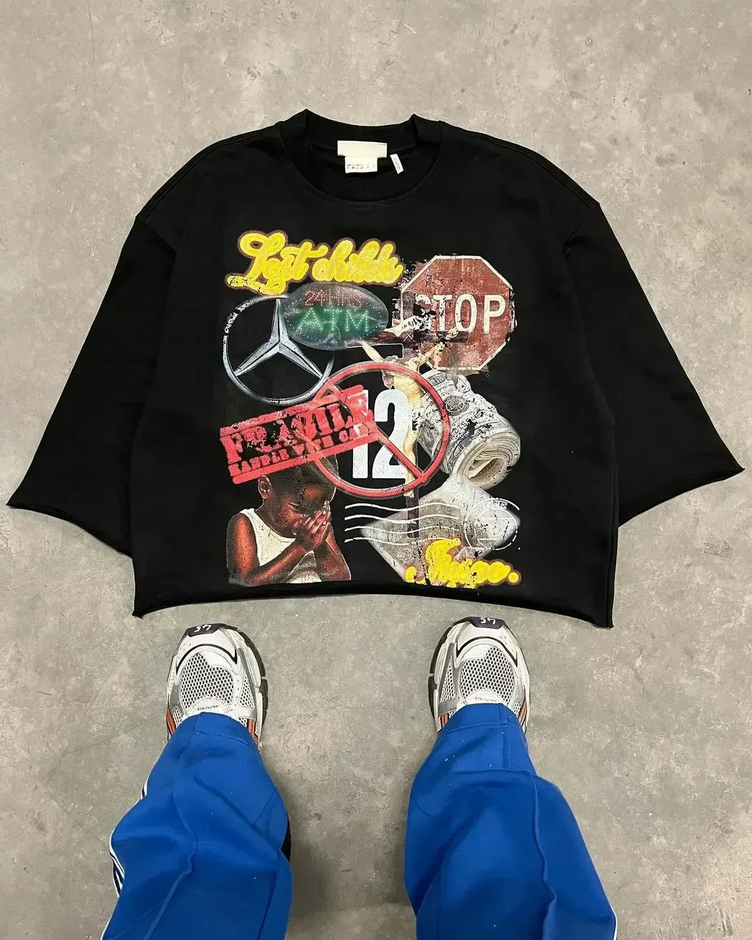 Y2K Harajuku Hip Hop Character Graphic Printed Seven Quarter Sleeves Tops Gothic Retro Dark Green T Shirt Mens Womens Clothing