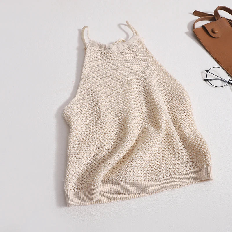 AOSSVIAO 2025 knit Tank Top Sexy Backless Bandage Skinny Crop Tops Summer Elegant Lace Up Party Streetwear Women Camis
