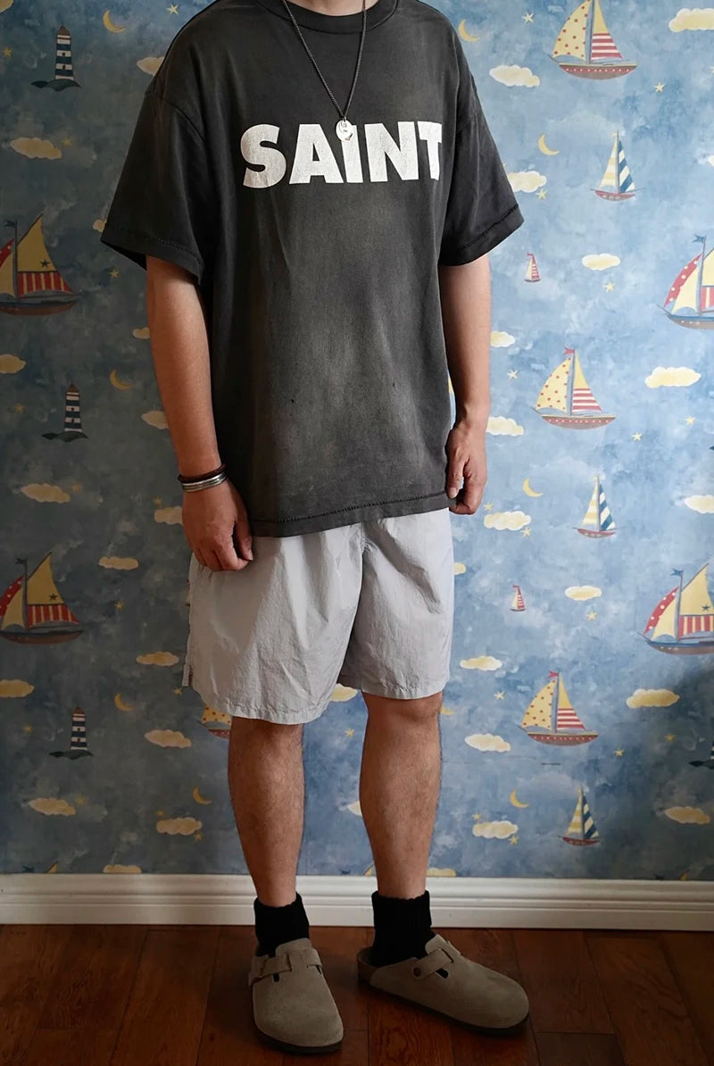 Vintage Series Saint Round Neck Sexy Robot Printed Casual High Quality Oversized T Shirt Harajuku Streetwear Men