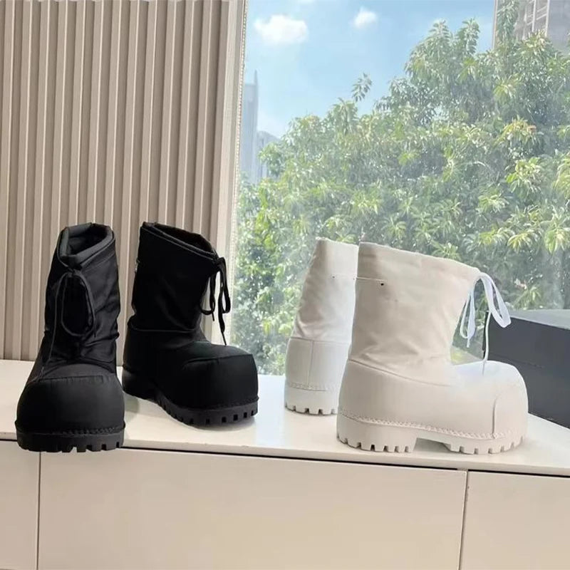 Brand Big Head Ugly Snow Boots Winter Waterproof Non-slip Drawstring Thick Bottom Warm Heightening Short Boots Women's Ski Boots