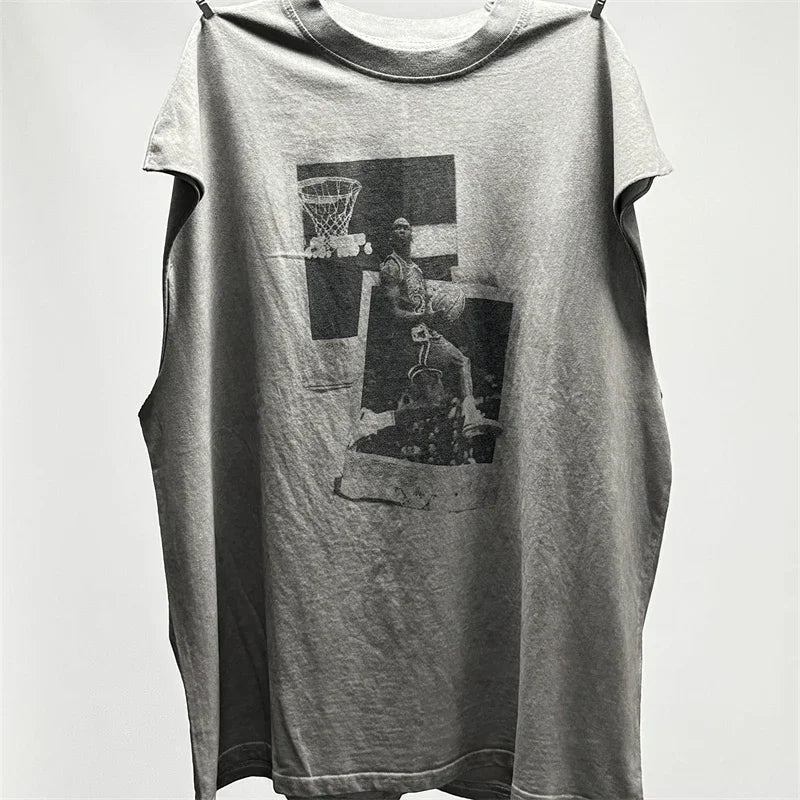Washed Saint Punk art limited edition BOX TEE Hand Worn Vest T-Shirts Men Women High Quality T Shirt