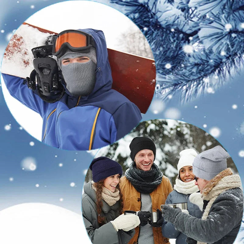 2In1 Mask Beanies Hat Men Winter Balaclava Hats Knitted Hats Fashion Full Face Ski Bonnet Tactical Cycling Earmuffs Cap Knitted