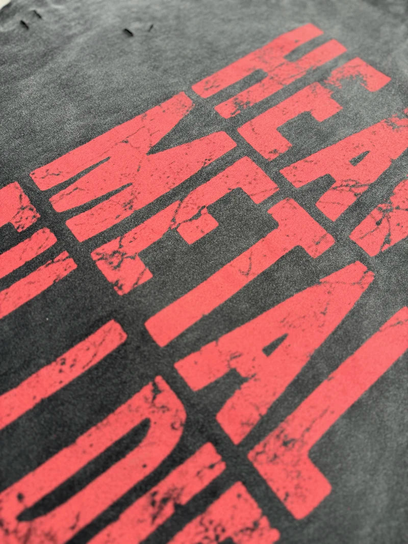 Half Red Skeletons Bone Print Box Tee Hole Damaged Tank Tops T-shirt Men Women Classic Text Graphic Short Sleeve T Shirt Clothes