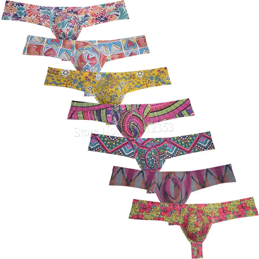 Mens Sexy Mini Thong Boxer Printed Underwear Cheeky Boxer Briefs 1/3 Coverage Brazilain Bikini