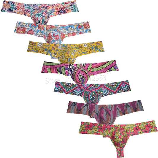 Mens Sexy Mini Thong Boxer Printed Underwear Cheeky Boxer Briefs 1/3 Coverage Brazilain Bikini