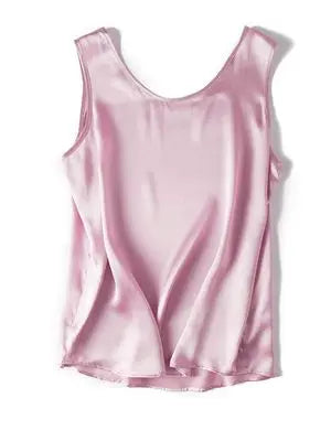 SuyaDream. Débardeur basique confortable pour femmes, 100% soie véritable, t-shirt Chic sans manches à col rond, gilets d'été solides 2025, blanc, rose, Beige
