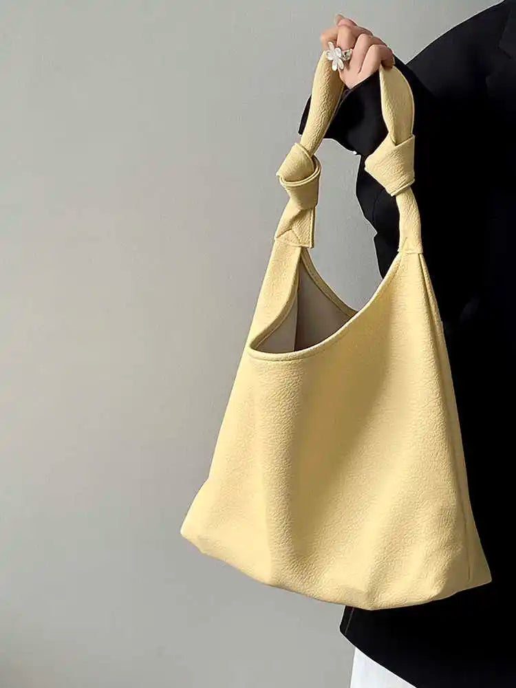 Fresh Yellow PU Women's Tote Bag Spring New Large Capacity Versatile High-grade Texture Underarm Bags Trendy One Shoulder Bags