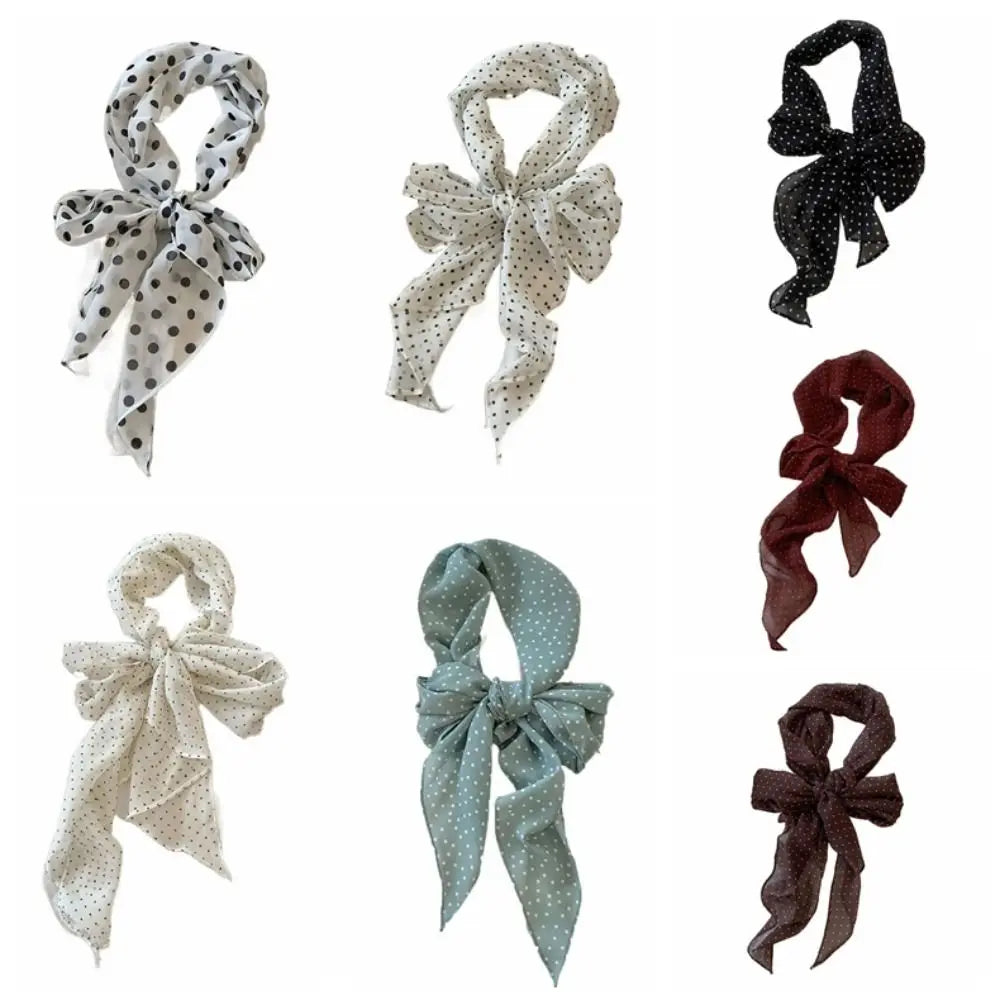 Elegant Ribbon Polka Dot Scarf Printed Multifunction Scarf Headband Thin Head Scarf Long Scarves Party