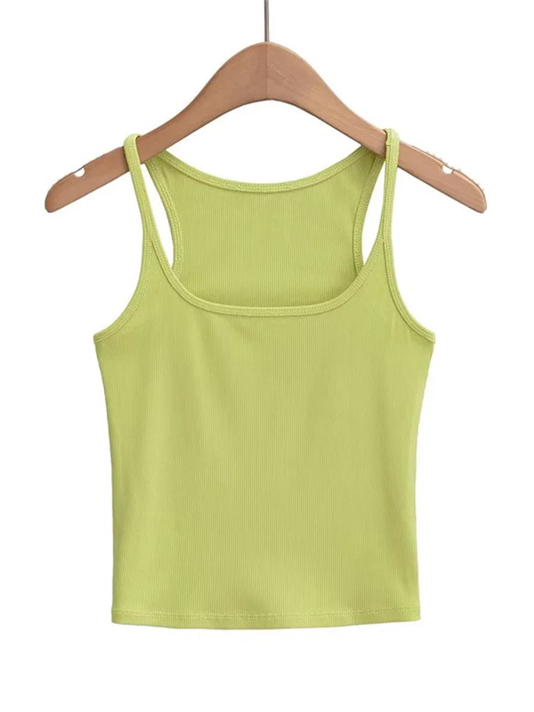 Women's U-neck Thin Belt Knit Vest 2025 Summer Fashion Sexy Crop Top Sling Camisole Trendy Outerwear